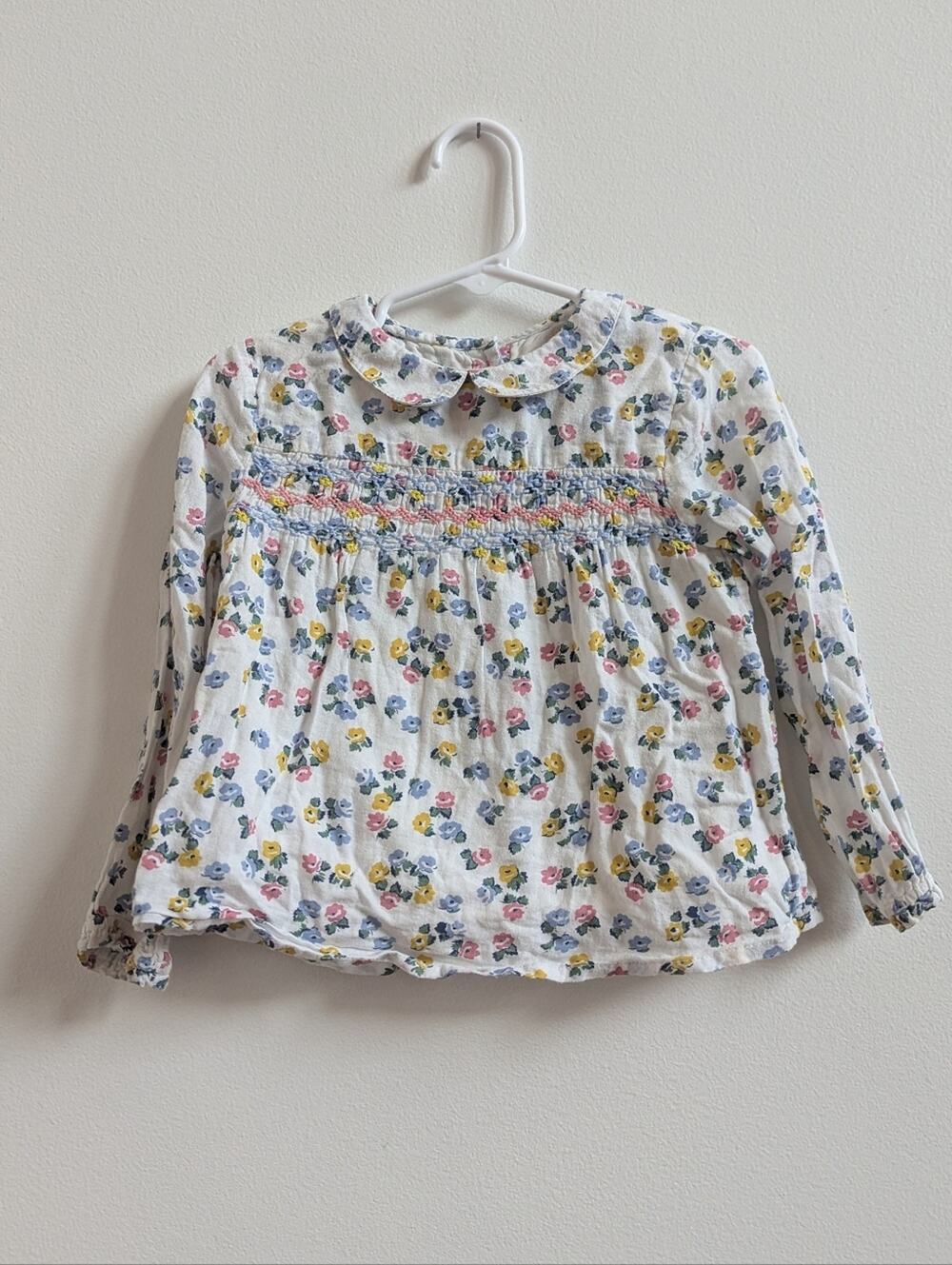 Baby Boden Top 2-3y Floral Smocked Peter Pan Collar Girly